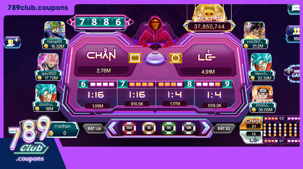 Hình ảnh giao diện trò chơi xóc đĩa con mực trên 789Club với các yếu tố thiết kế "Squid Game"